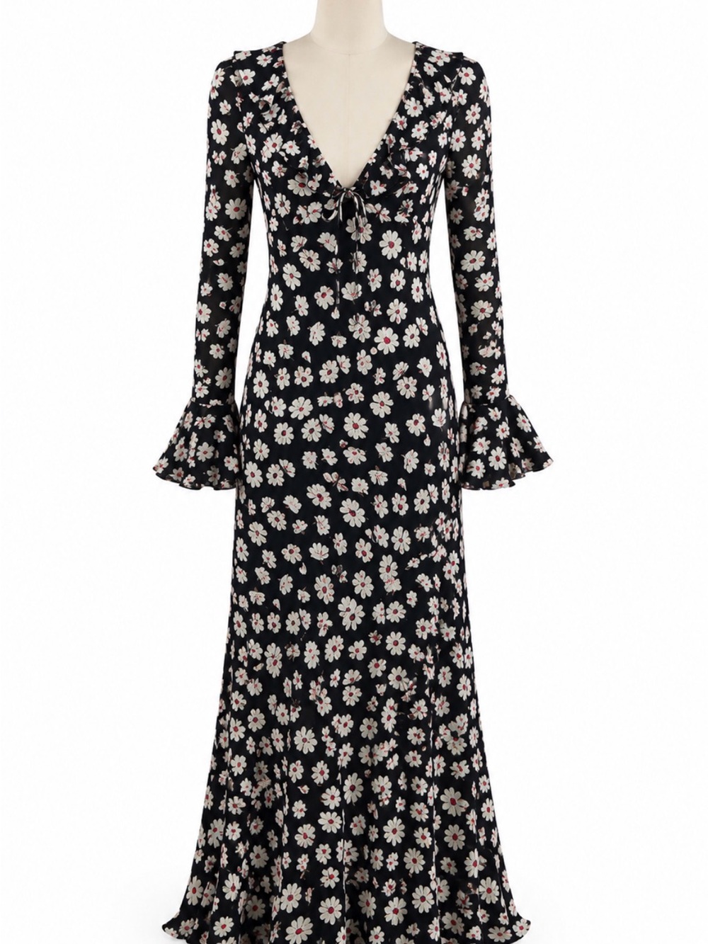 SAYLOR Black Floral V-Neck Maxi Dress with Tie Front